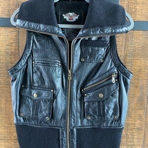 Harley Davidson Black Leather/Knit Vest